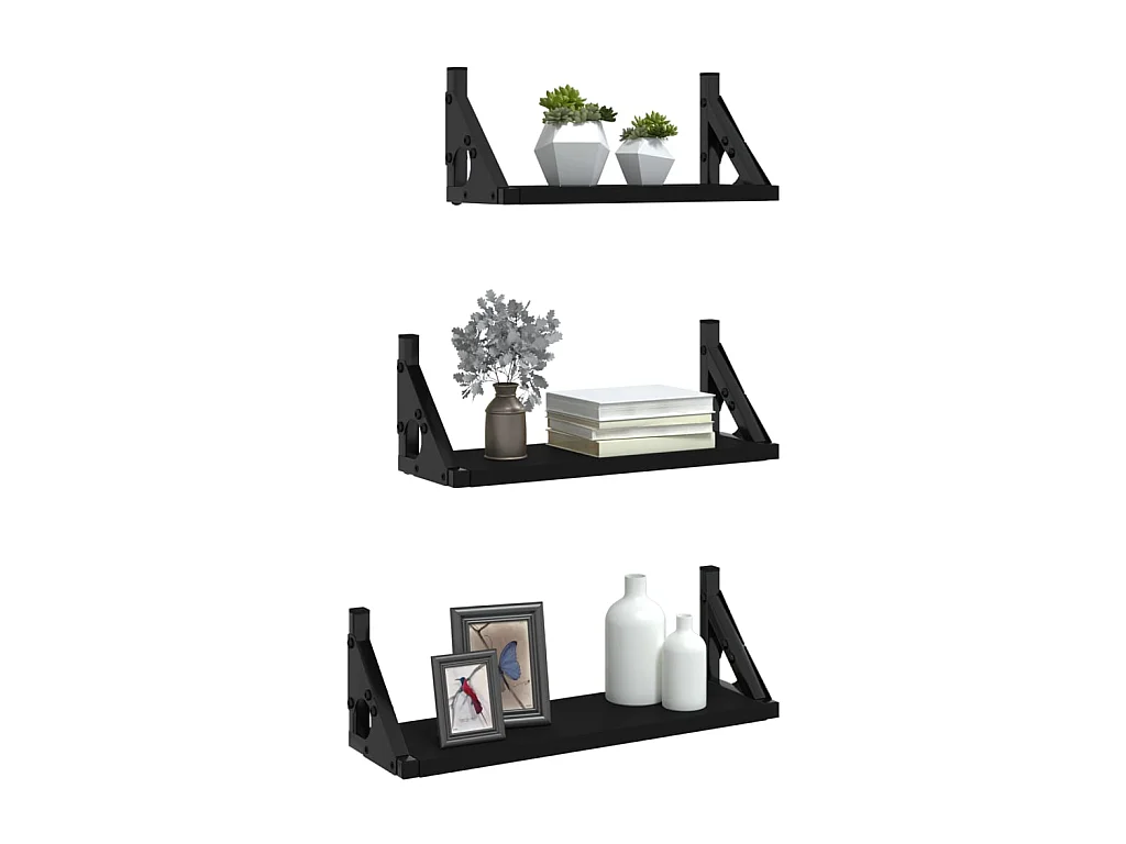 3-delige Wandschappenset bewerkt hout zwart NL462826