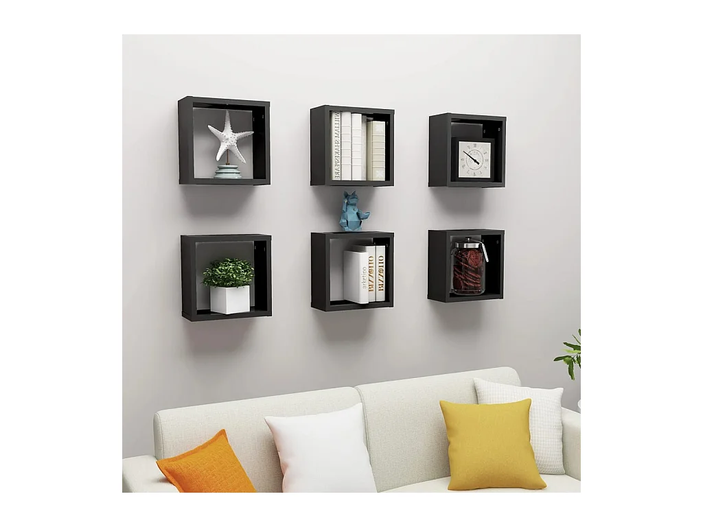 Lot de 6 Étagères cube murales Noir 30x15x30 cm SDD25153 BonneVie Meuble