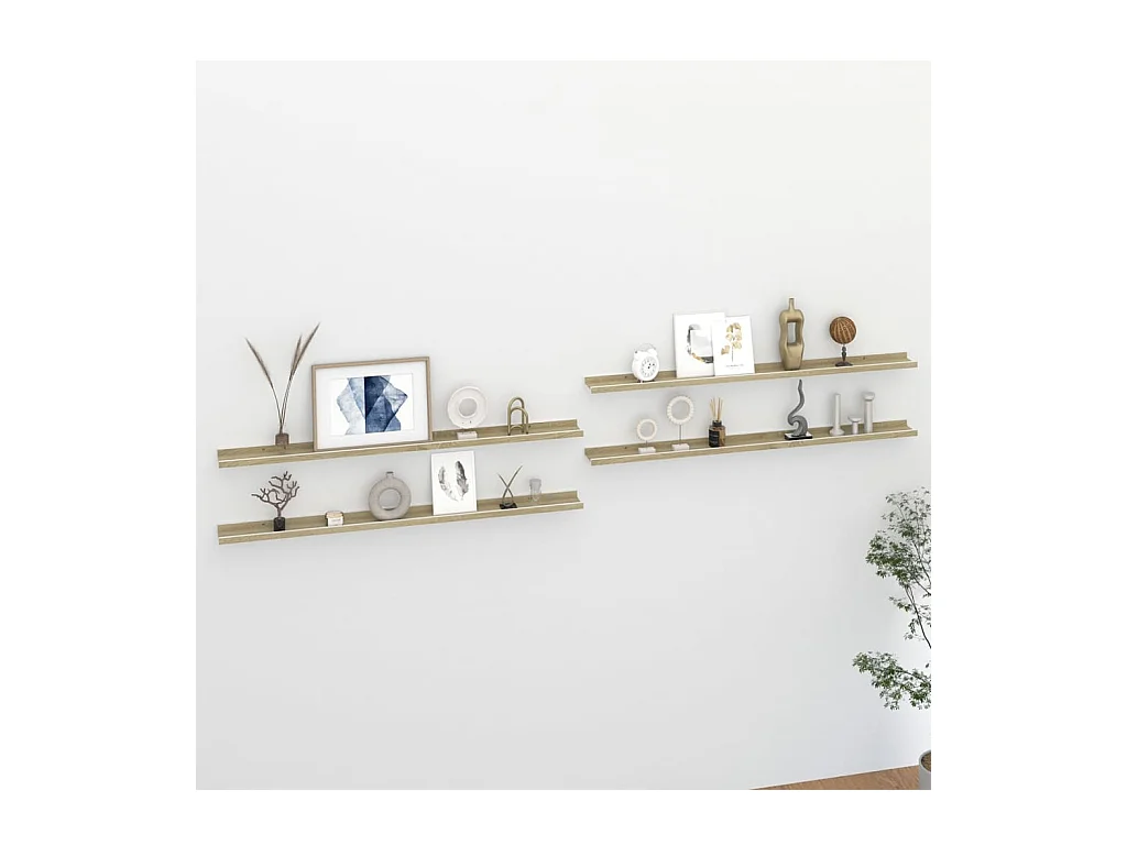 Étagères murales 4 pcs blanc et chêne sonoma 115x9x3 cm OFR19709 BonneVie Meuble