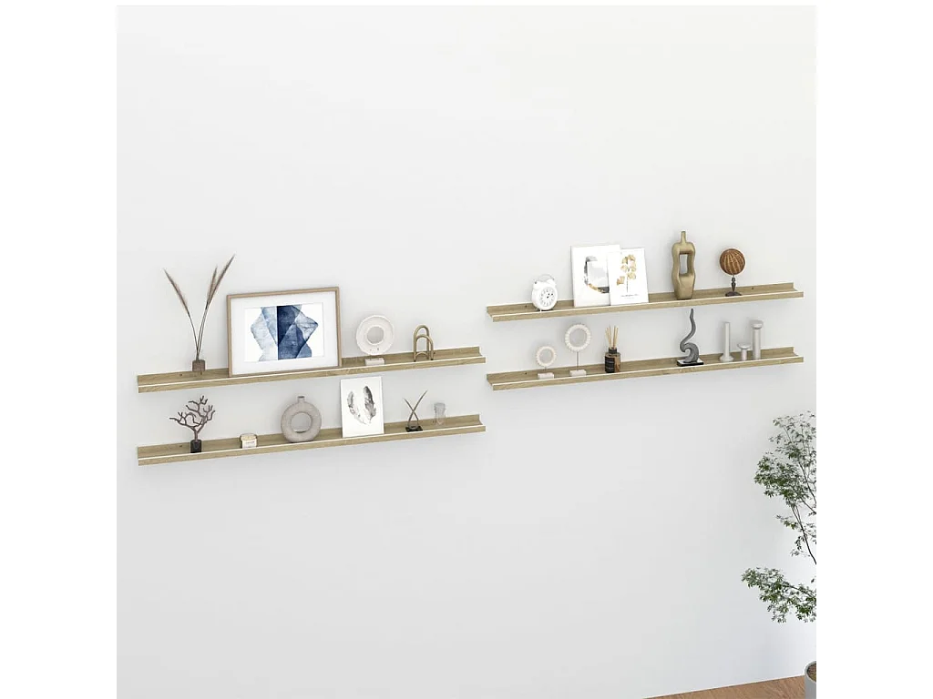 Étagères murales 4 pcs blanc et chêne sonoma 115x9x3 cm OFR19709 BonneVie Meuble