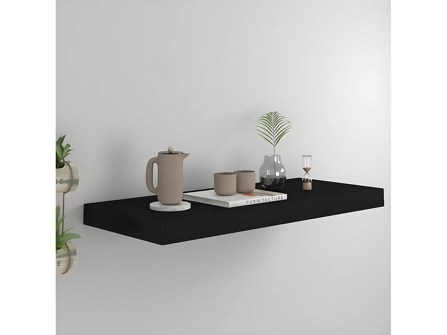 Estante de pared de pared negro MDF 60x23,5x3,8 cm ES23680