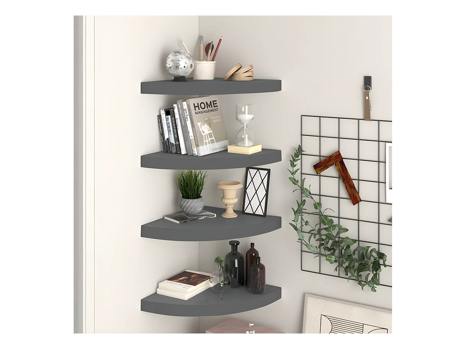 Étagères d'angle murales 4 pcs gris brillant 35x35x3,8cm MDF OFR59681 BonneVie Meuble