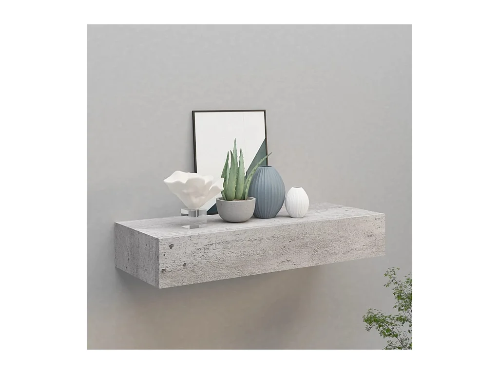 Étagère à tiroir murale Gris béton 60x23,5x10 cm MDF OFR27102 BonneVie Meuble