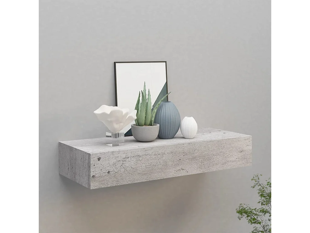 Étagère à tiroir murale Gris béton 60x23,5x10 cm MDF OFR27102 BonneVie Meuble