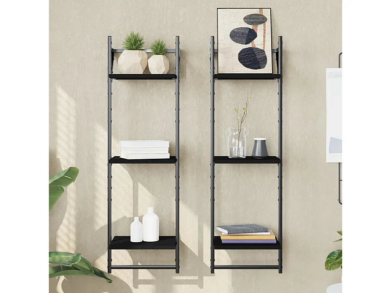 Étagères murales à 3 niveaux avec barres 2 pcs noir 30x25x100cm OFR14910 BonneVie Meuble
