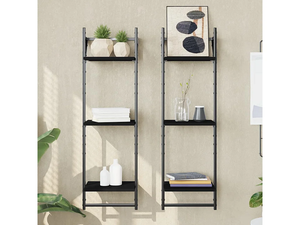 Étagères murales à 3 niveaux avec barres 2 pcs noir 30x25x100cm OFR14910 BonneVie Meuble