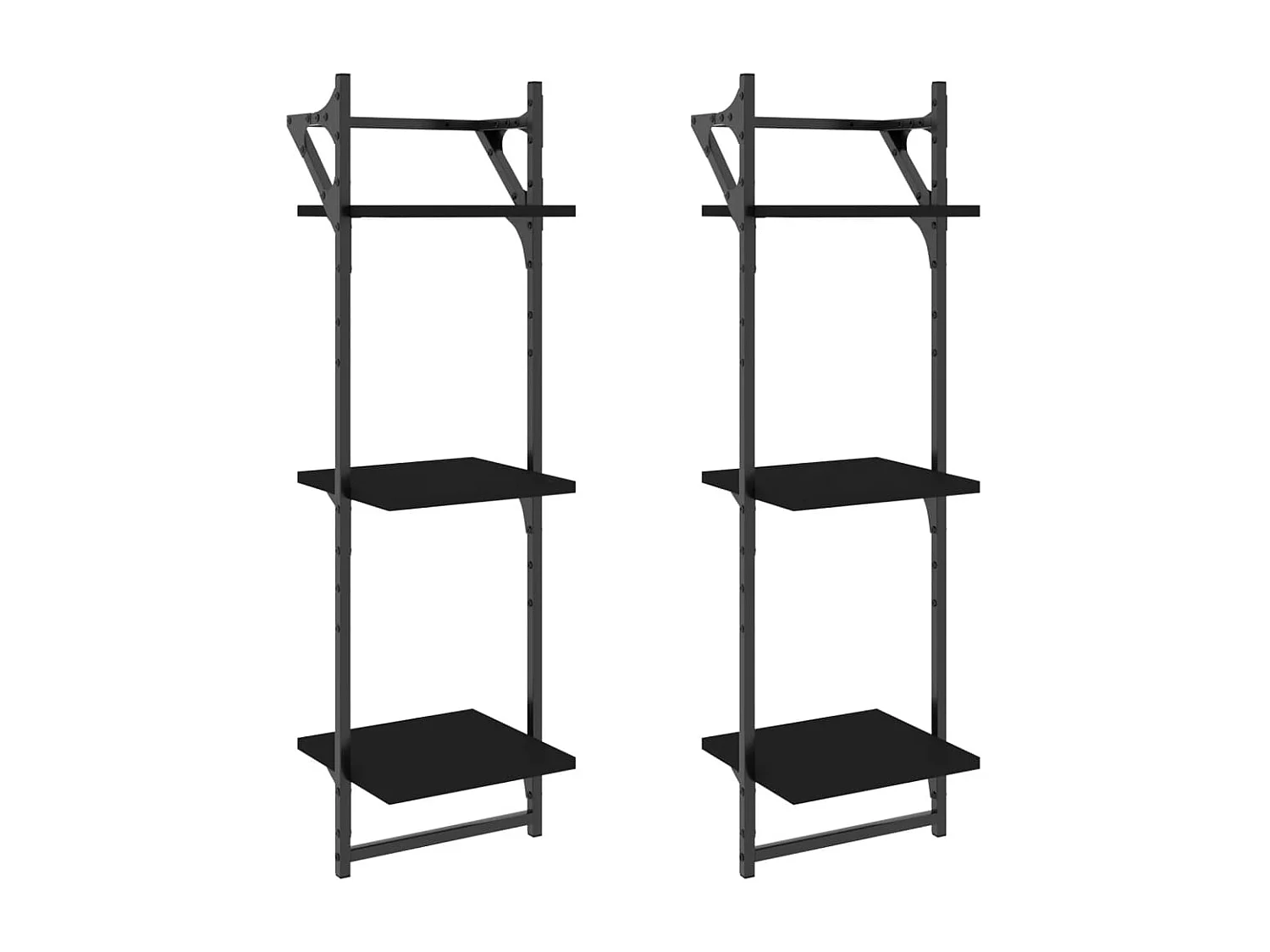 Étagères murales à 3 niveaux avec barres 2 pcs noir 30x25x100cm OFR14910 BonneVie Meuble