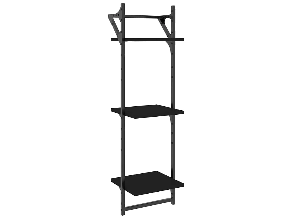 Estante 3 prateleiras parede c/ barras 2 pcs 30x25x100 cm preto PT131076