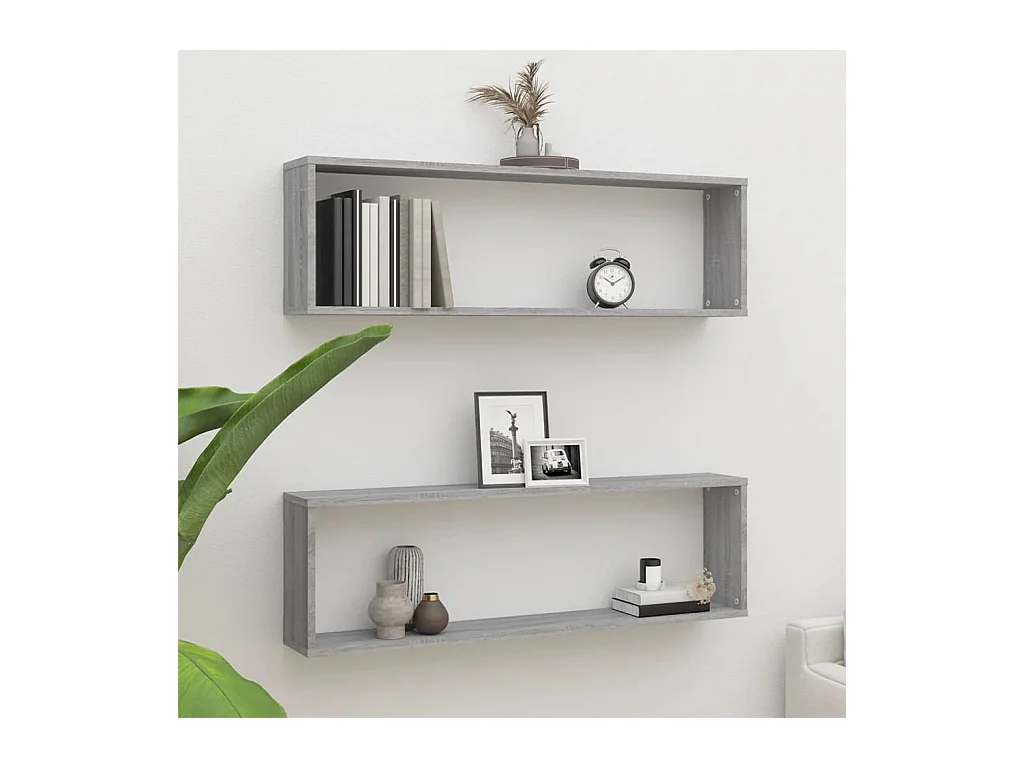 Étagères murales cube 2 pcs Sonoma gris 100x15x30 cm Bois OFR51340 BonneVie Meuble