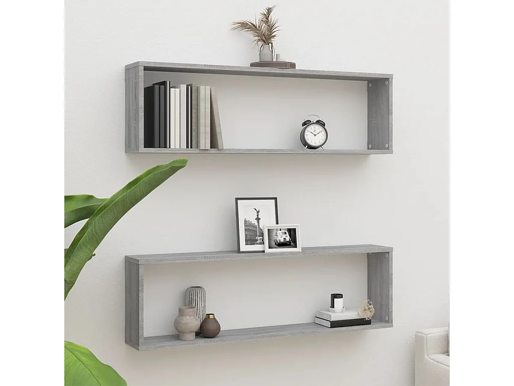 Étagères murales cube 2 pcs Sonoma gris 100x15x30 cm Bois OFR51340 BonneVie Meuble