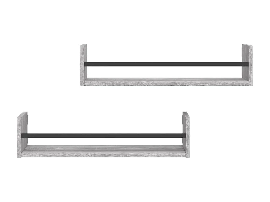 Étagères murales avec barres 2 pcs sonoma gris 60x16x14 cm OFR58595 BonneVie Meuble