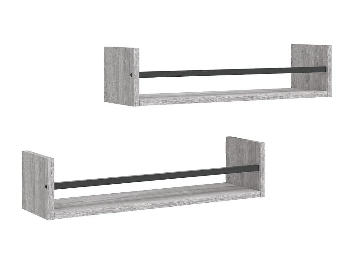 Wandschappen met stangen 2 st 60x16x14 cm grijs sonoma NL433840