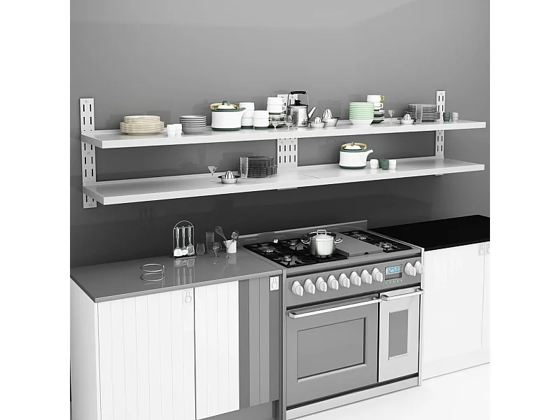 Étagères murales murales à 2 niveaux 2 pcs Inox 300x30 cm OFR86558 BonneVie Meuble