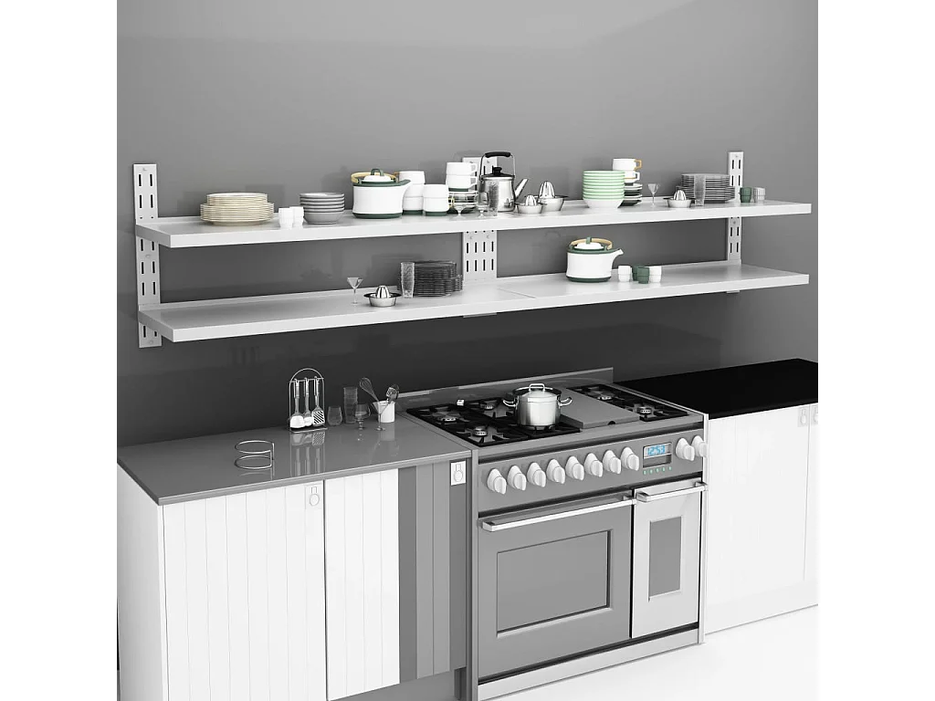 Étagères murales murales à 2 niveaux 2 pcs Inox 300x30 cm OFR86558 BonneVie Meuble