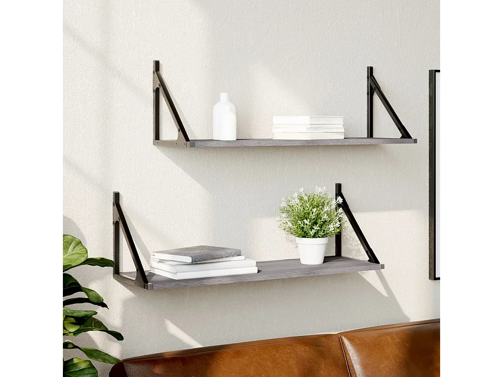Étagères murales 2pcs sonoma gris 80x25x25,5 cm bois ingénierie OFR41784 BonneVie Meuble