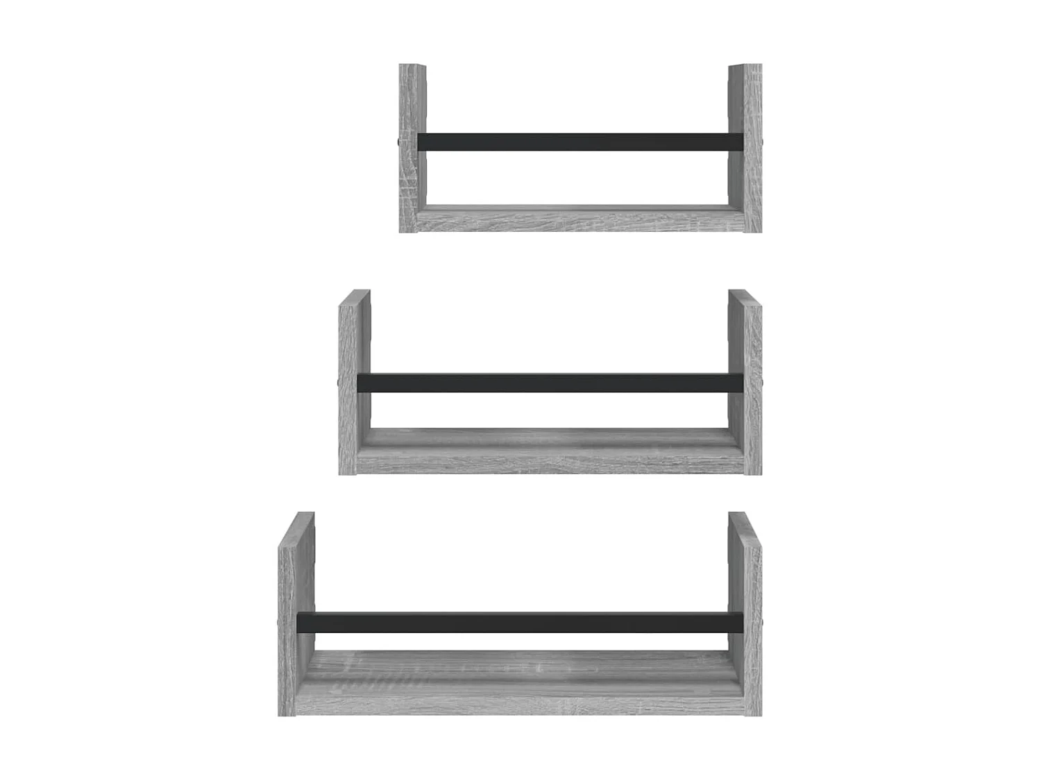 Ensemble d'étagères murales avec barres 3 pcs sonoma gris OFR91171 BonneVie Meuble