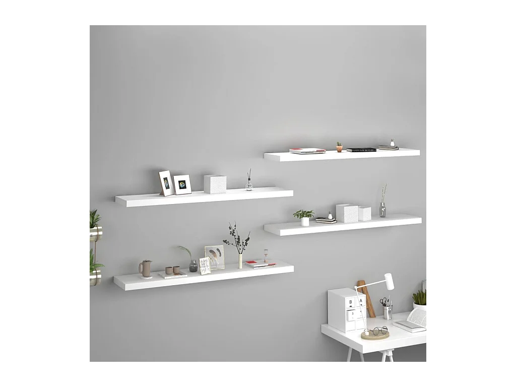 Étagères murales murales 4 pcs blanc 120x23,5x3,8 cm MDF OFR68047 BonneVie Meuble