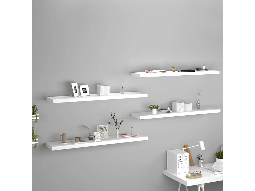 Prateleiras de parede suspensas 4 pcs 120x23,5x3,8cm MDF branco PT923404