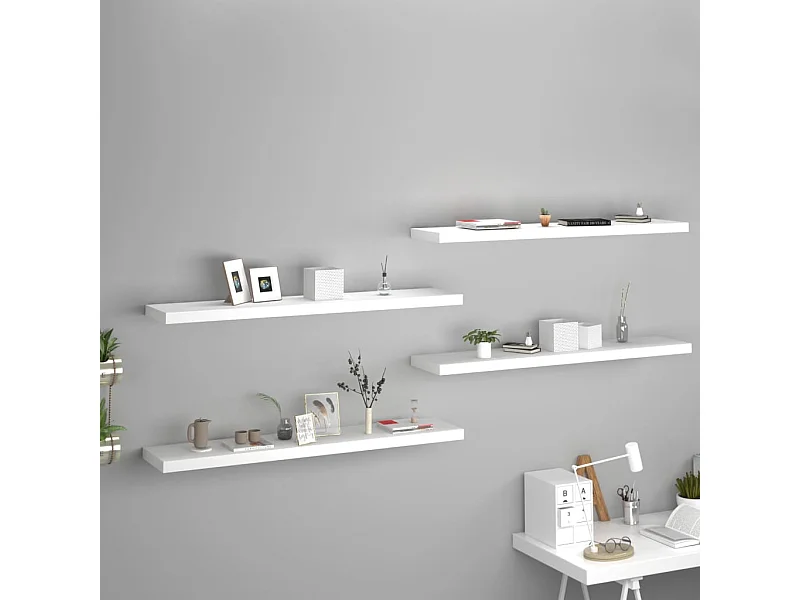 Prateleiras de parede suspensas 4 pcs 120x23,5x3,8cm MDF branco PT923404