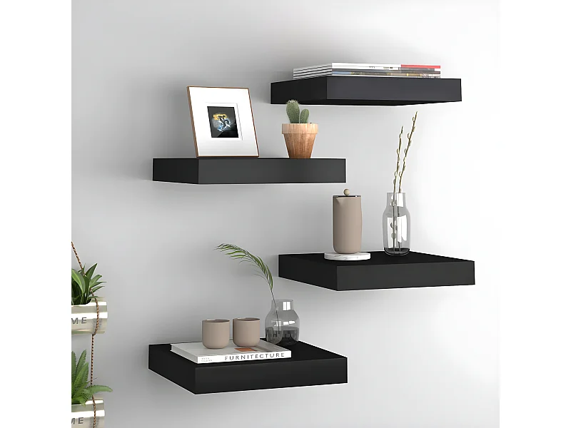 Estantes de pared de pared 4 uds MDF negro 23x23,5x3,8 cm ES53364
