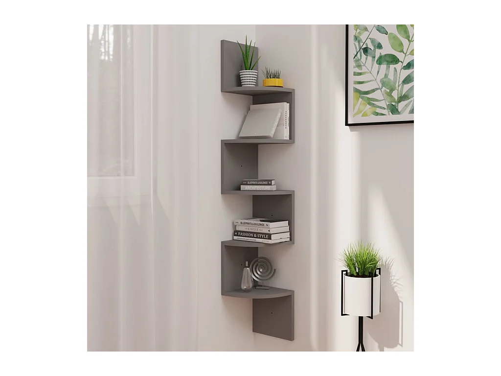Étagère d'angle murale Gris 19x19x123 cm Aggloméré SAS9764 BonneVie Meuble