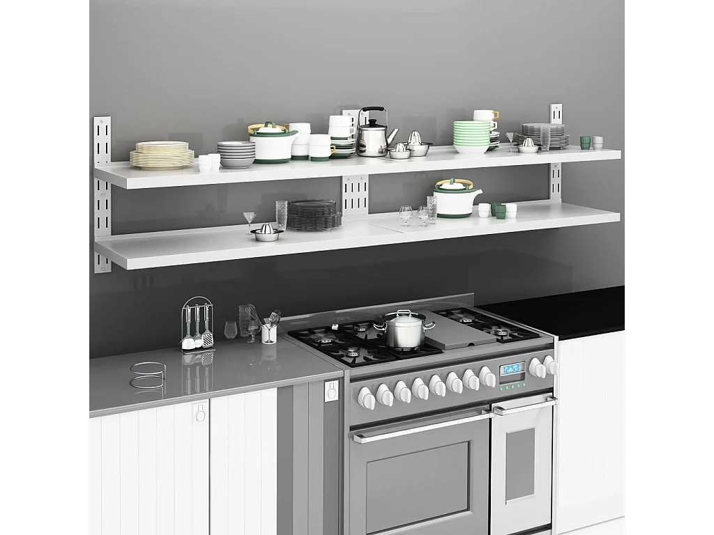 Étagères murales murales à 2 niveaux 2 pcs Inox 240x30 cm OFR90387 BonneVie Meuble