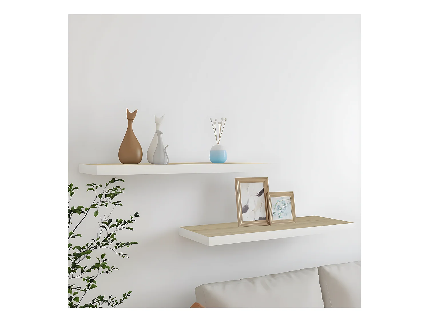 Étagères murales 2 pcs chêne et blanc 80x23,5x3,8 cm MDF OFR70209 BonneVie Meuble