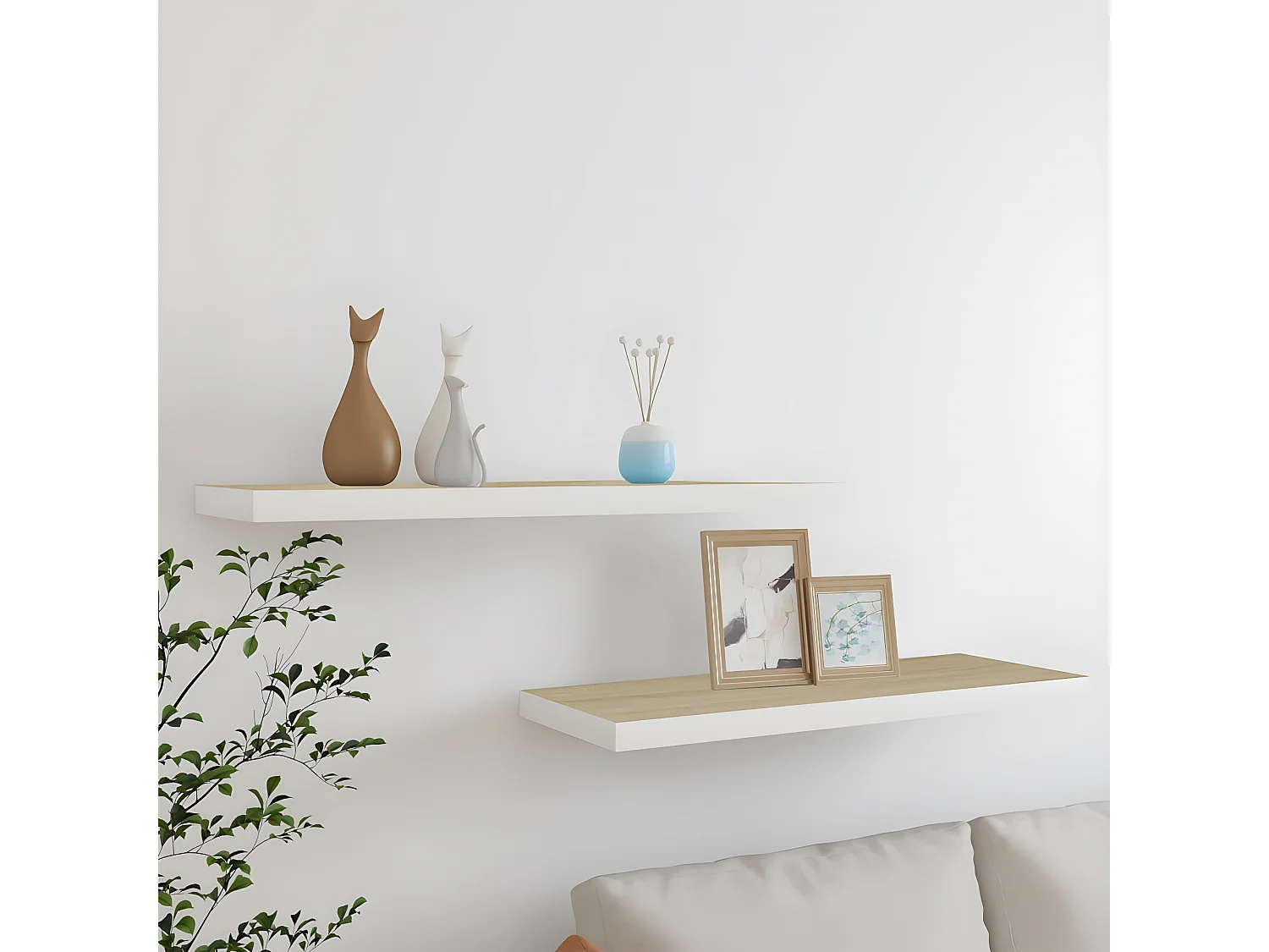 Étagères murales 2 pcs chêne et blanc 80x23,5x3,8 cm MDF OFR70209 BonneVie Meuble