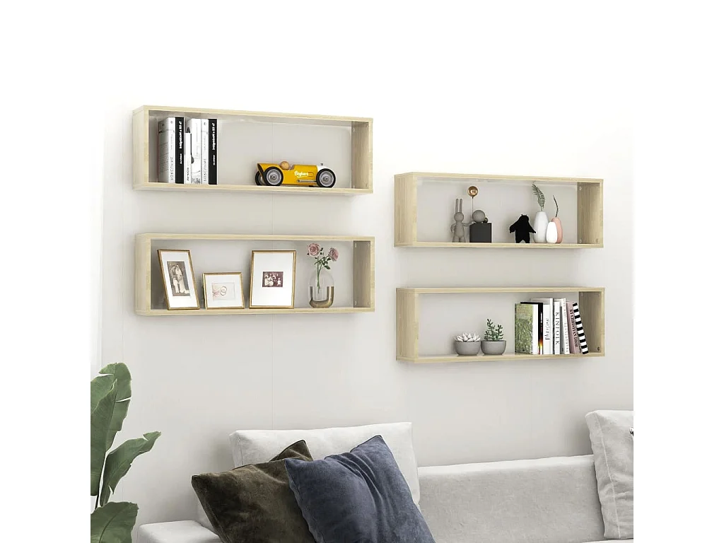 Étagères cube murales 4 pcs Chêne sonoma 80x15x26,5cm Aggloméré OFR27619 BonneVie Meuble