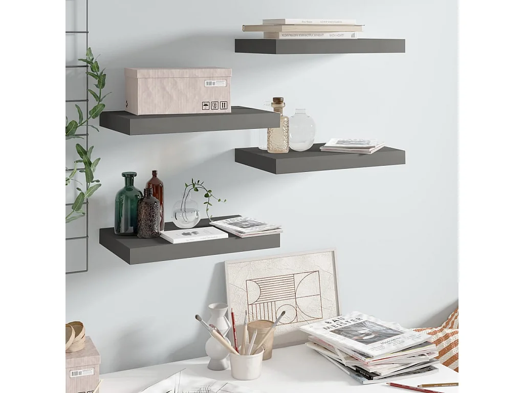 Prateleiras de parede suspensas 4 pcs 40x23x3,8cm MDF cinza PT535827