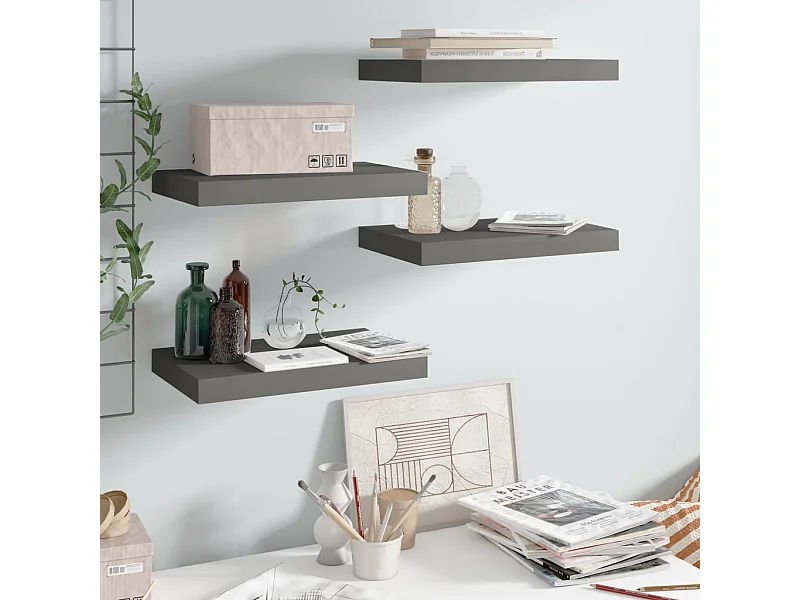 Étagère murale murale 4 pcs Gris brillant 40x23x3,8 cm MDF OFR51741 BonneVie Meuble