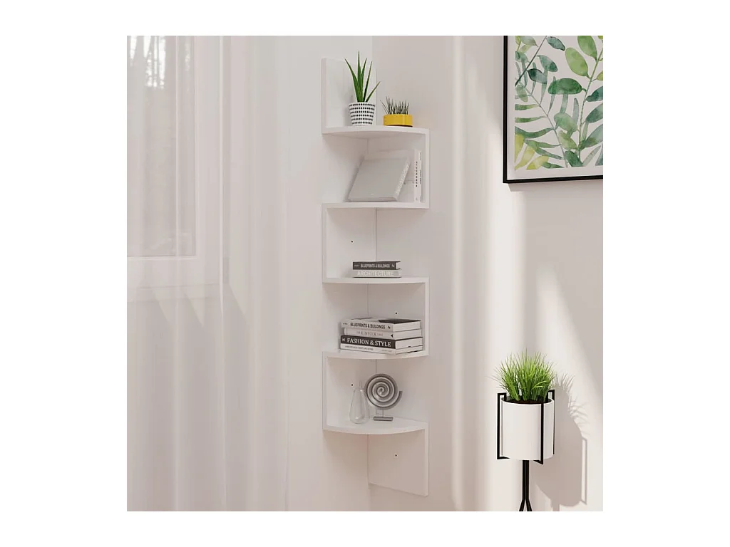Étagère d'angle murale blanc brillant 19x19x123 cm OFR45029 BonneVie Meuble