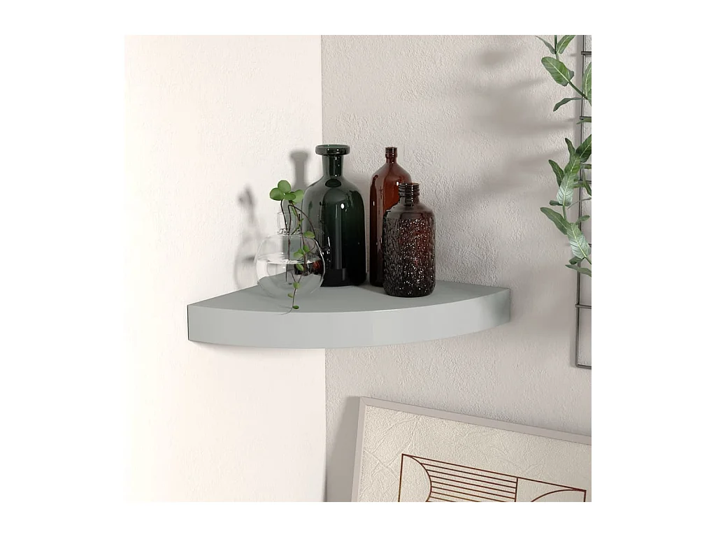 Étagère d'angle murale gris 25x25x3,8 cm MDF OFR19318 BonneVie Meuble