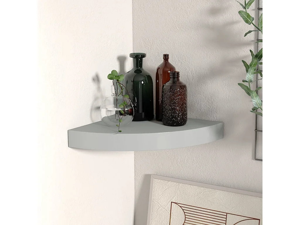 Étagère d'angle murale gris 25x25x3,8 cm MDF OFR19318 BonneVie Meuble