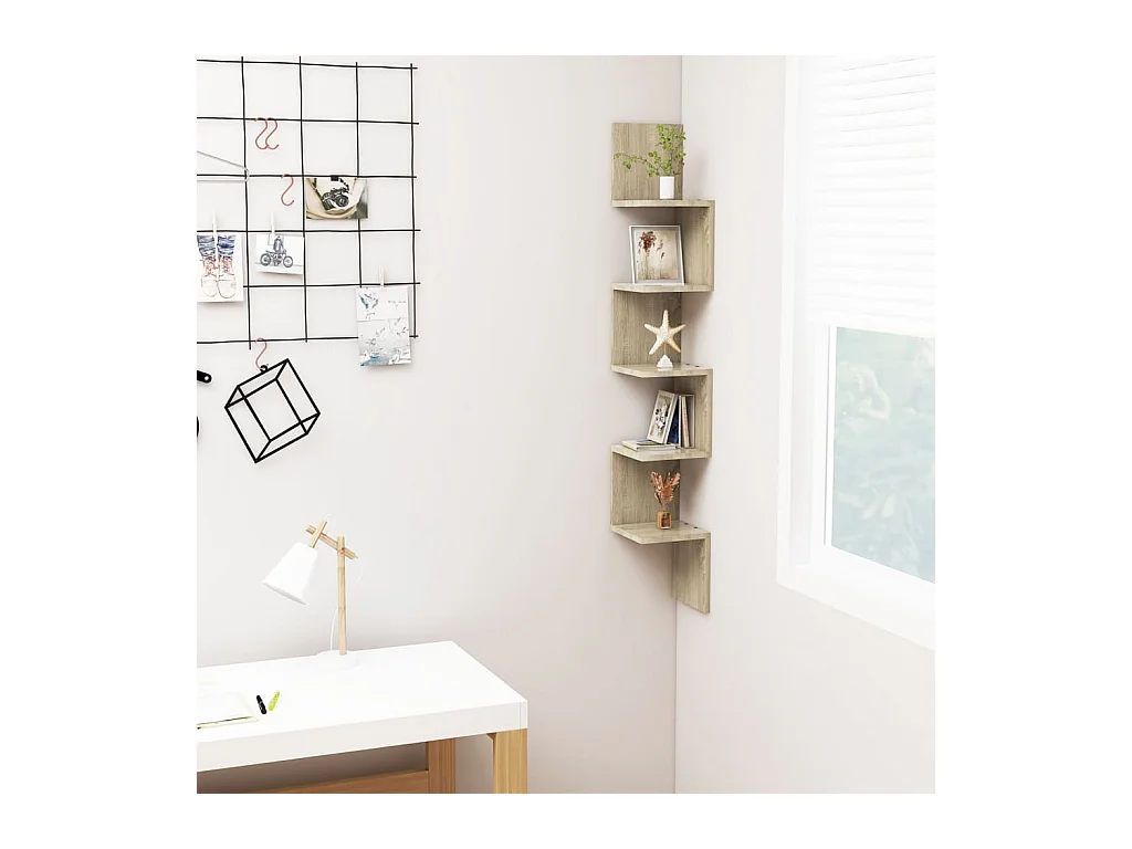 Étagère d'angle murale Chêne sonoma 20x20x127,5 cm Aggloméré OFR46311 BonneVie Meuble