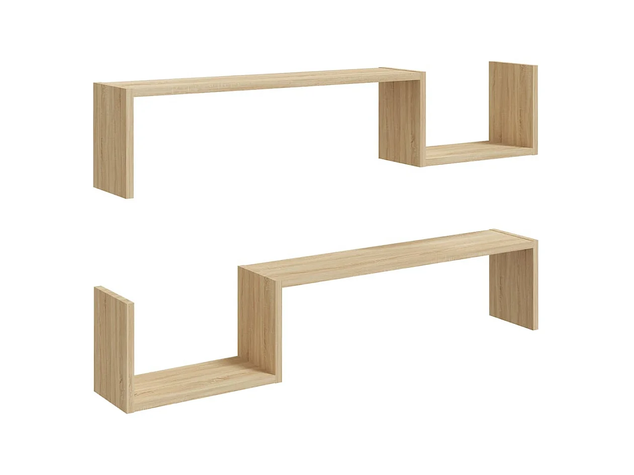 Wandschappen 2 st 100x15x20 cm bewerkt hout sonoma eikenkleurig NL475792