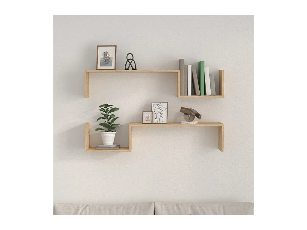 Wandschappen 2 st 100x15x20 cm bewerkt hout sonoma eikenkleurig NL475792