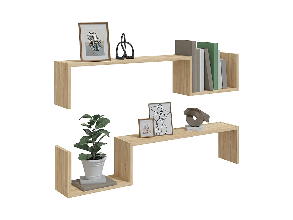 Wandschappen 2 st 100x15x20 cm bewerkt hout sonoma eikenkleurig NL475792