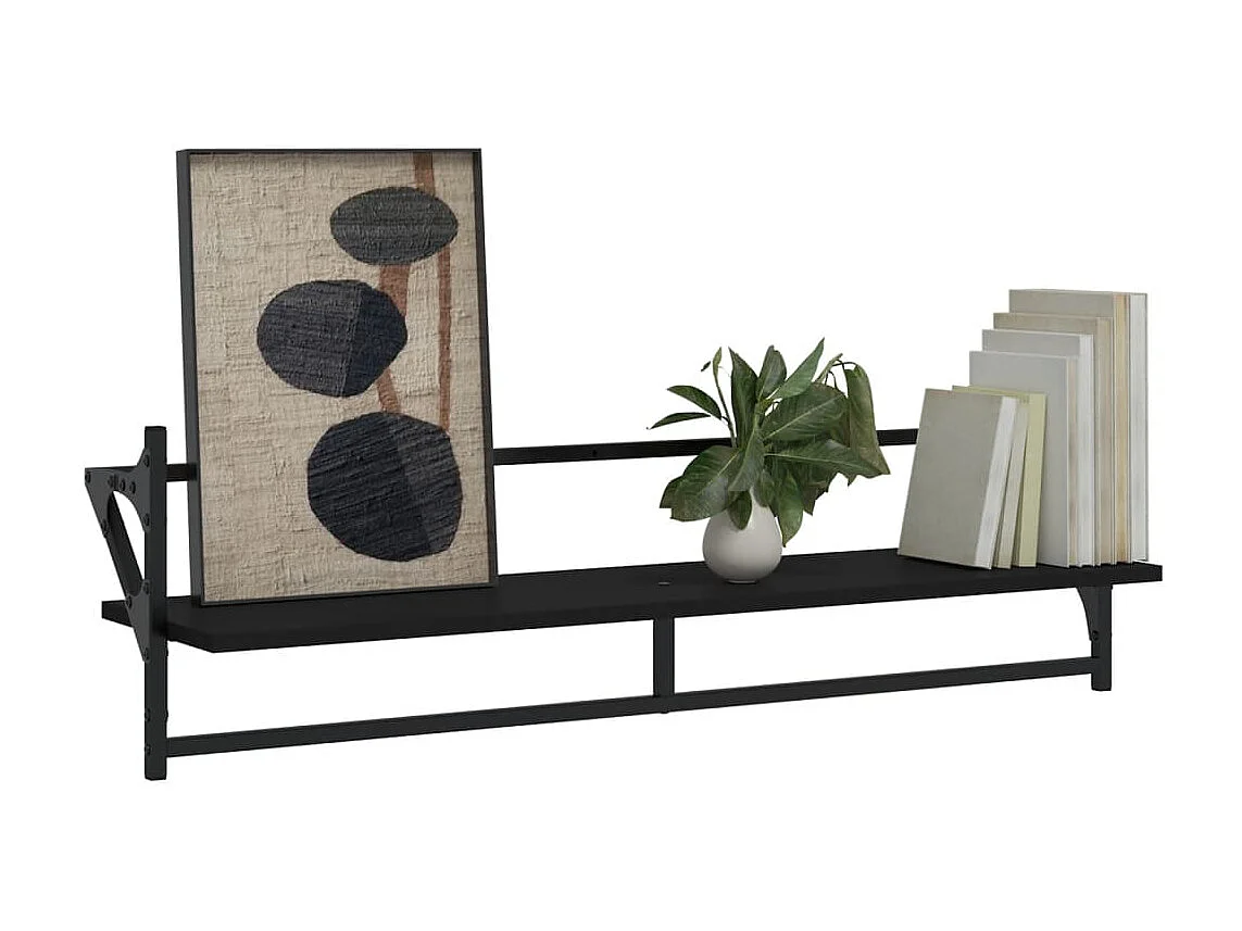 Wandschappen met stangen 2 st 100x25x30 cm zwart NL737272