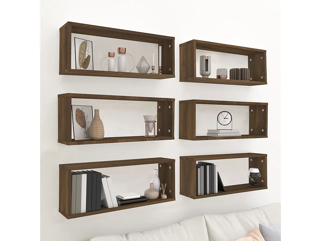Estantes cúbicos de pared 6 uds madera roble marrón 60x15x23 cm ES82481