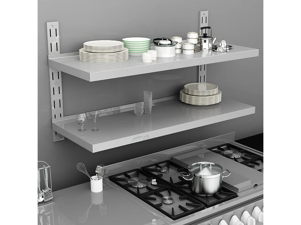 Étagère murale à 2 niveaux Acier inoxydable 120x30 cm OFR27776 BonneVie Meuble