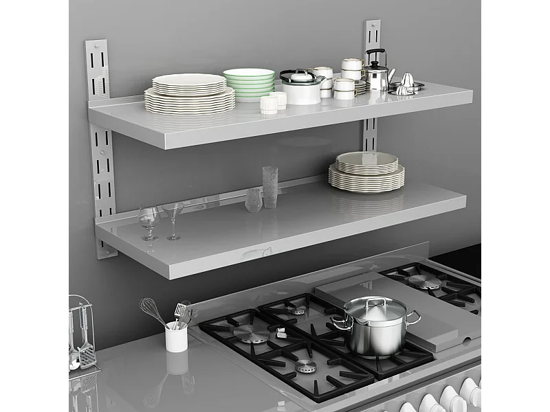 Étagère murale à 2 niveaux Acier inoxydable 120x30 cm OFR27776 BonneVie Meuble