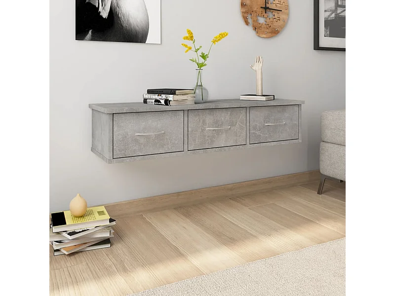 Étagère murale avec tiroirs Gris béton 88x26x18,5 cm Aggloméré OFR60298 BonneVie Meuble