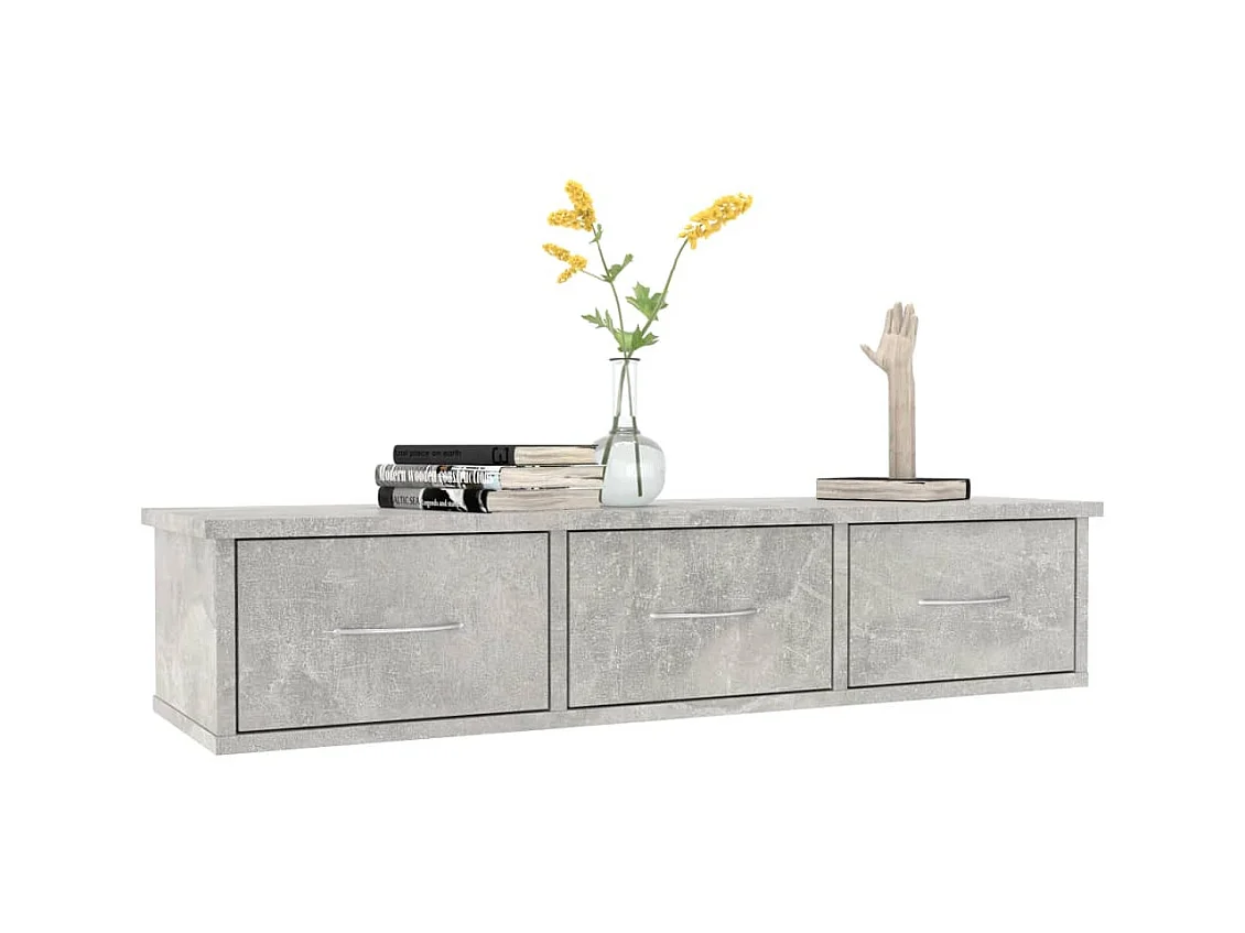 Étagère murale avec tiroirs Gris béton 88x26x18,5 cm Aggloméré OFR60298 BonneVie Meuble