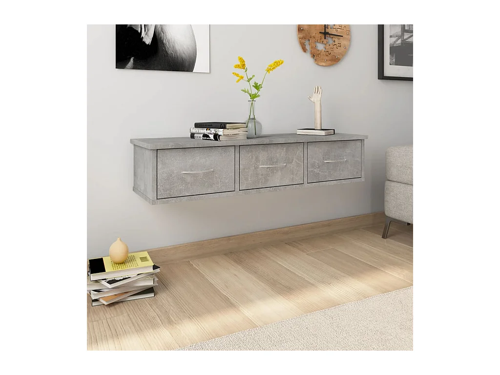 Étagère murale avec tiroirs Gris béton 88x26x18,5 cm Aggloméré OFR60298 BonneVie Meuble