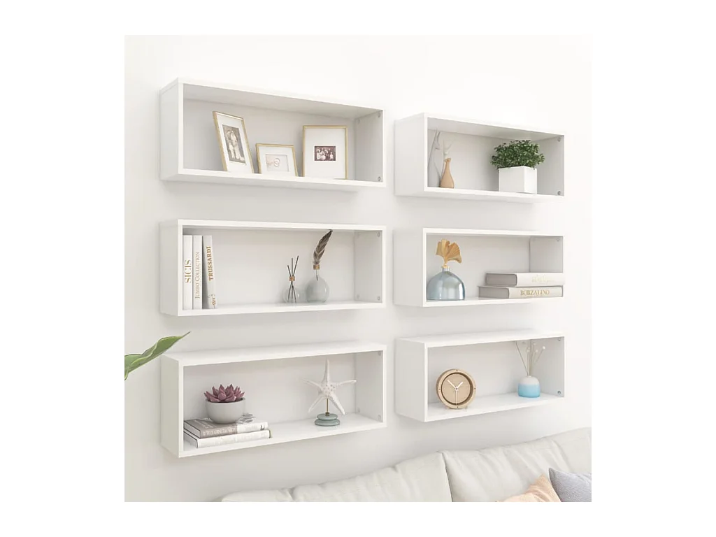 Étagères cube murales 6 pcs Blanc 60x15x23 cm Aggloméré OFR25627 BonneVie Meuble