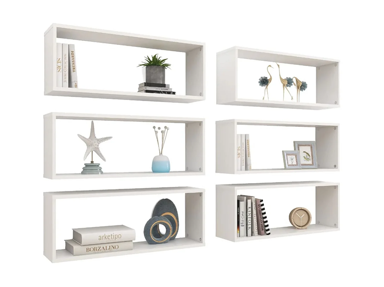Étagères cube murales 6 pcs Blanc 60x15x23 cm Aggloméré OFR25627 BonneVie Meuble