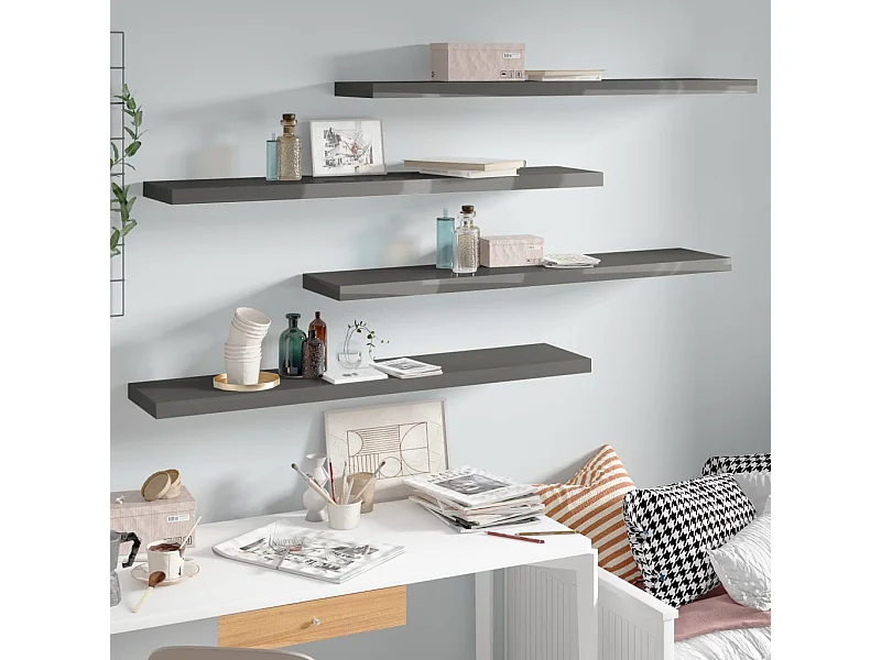 Étagères murales murales 4 pcs gris brillant 120x23,5x3,8 cm OFR31822 BonneVie Meuble