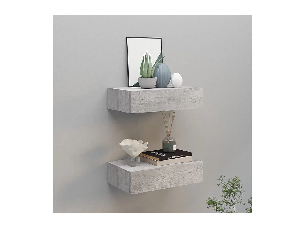 Étagères à tiroir murales 2 pcs Gris béton 40x23,5x10 cm MDF OFR44517 BonneVie Meuble