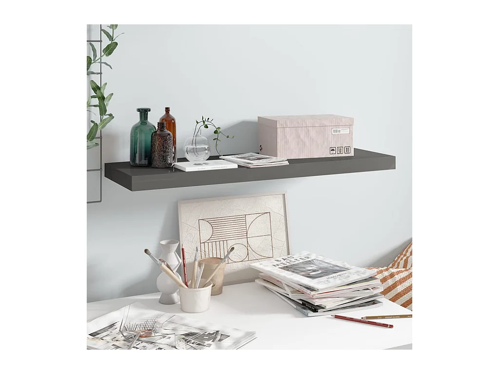 Étagère murale murale Gris brillant 80x23,5x3,8 cm MDF OFR71205 BonneVie Meuble